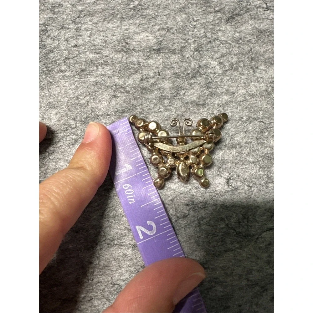 Vintage GoldTone PINK Blueish  Rhinestones Crystals BUTTERFLY 1.5